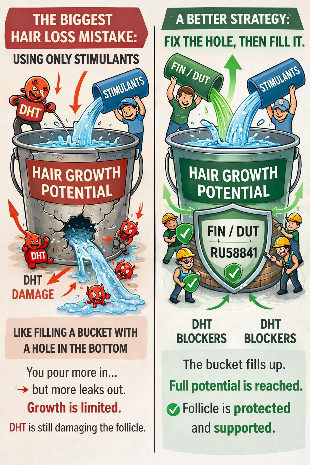 Bucket analogy - leaky bucket vs fixed bucket with DHT blockers